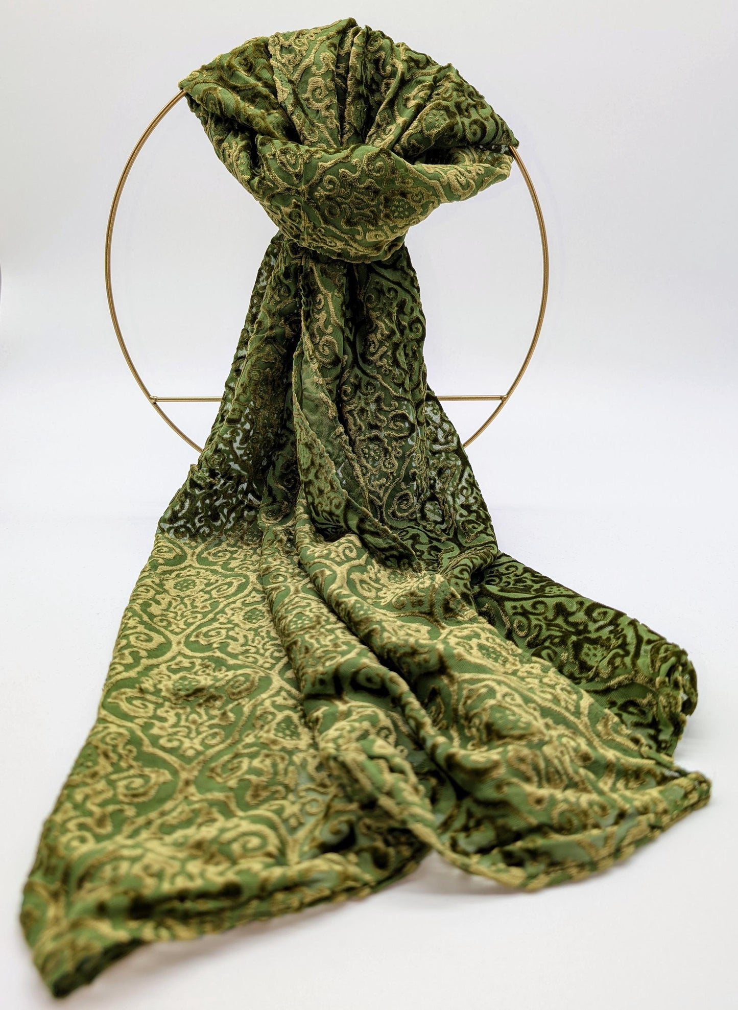 Stilvoller Samtschal Seiden-Chiffon mit Barockornamentmuster aus Samt (144x42 cm)