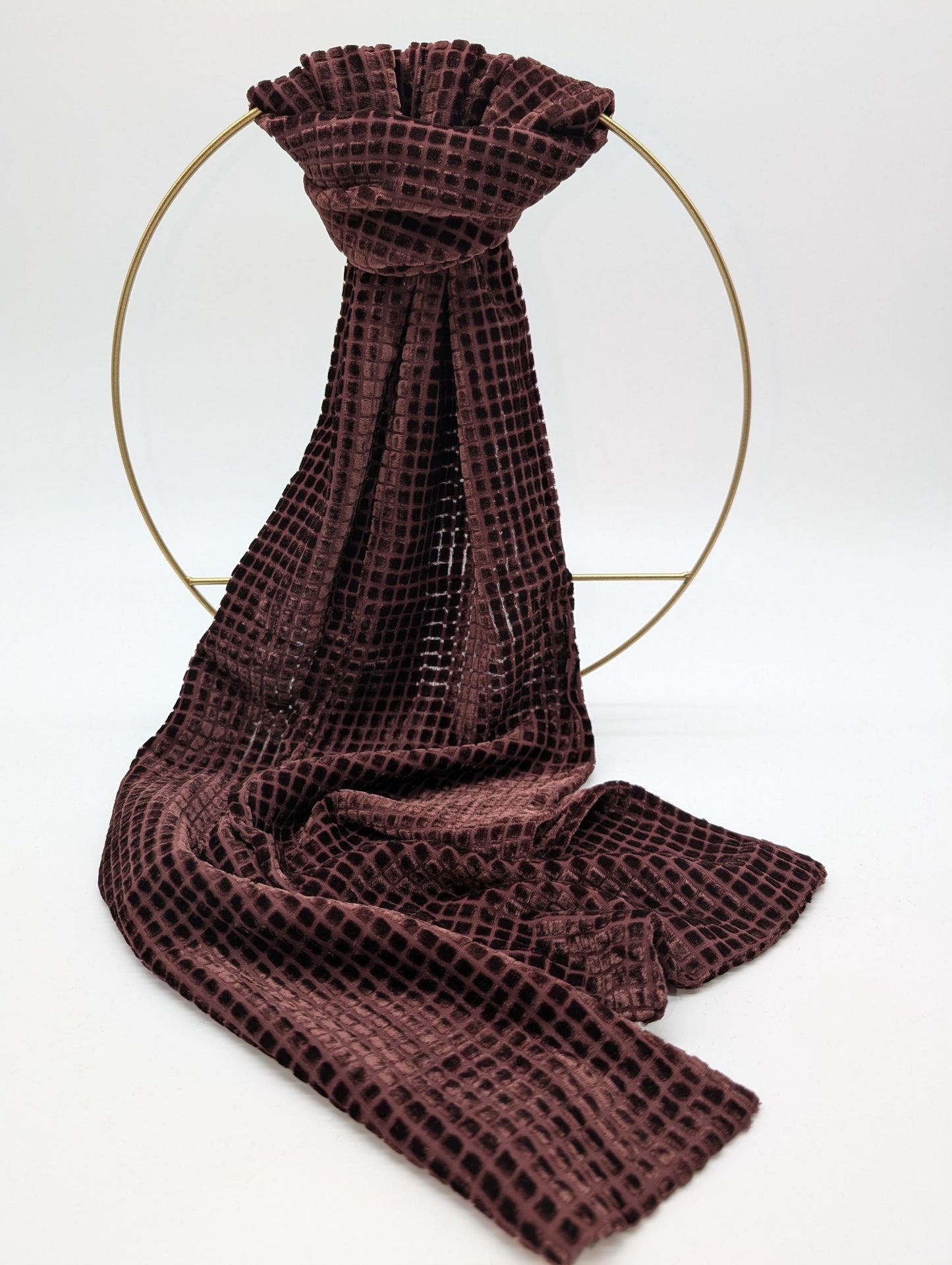 Stilvoller Samtschal Seiden-Chiffon mit Minikaromuster aus Samt, Doppelschichtig (152x17 cm)