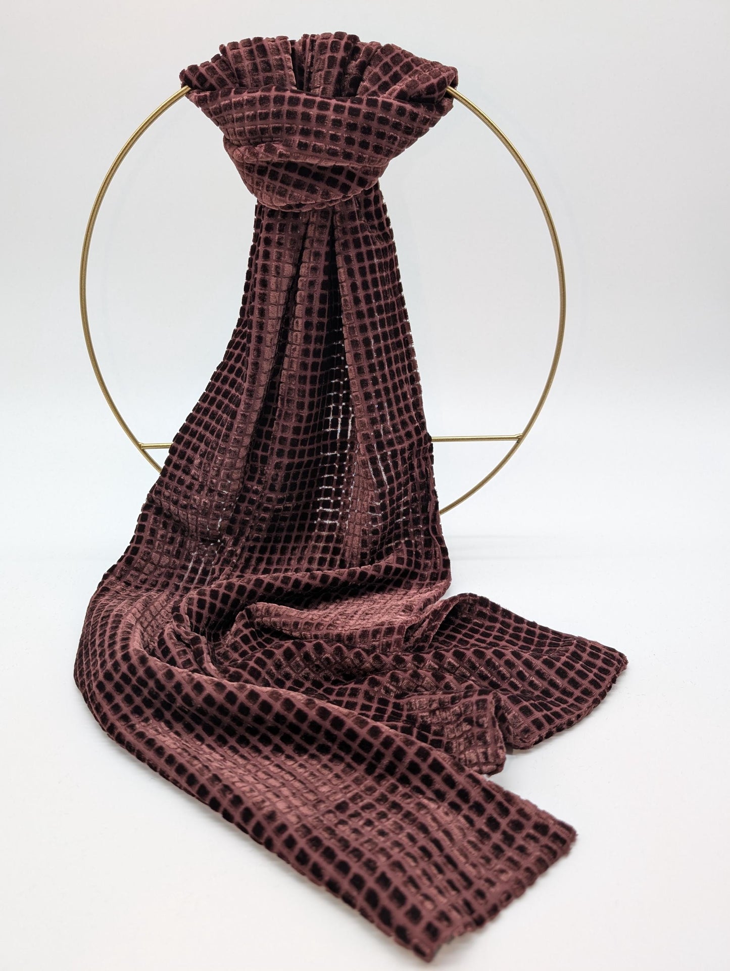 Stilvoller Samtschal Seiden-Chiffon mit Minikaromuster aus Samt (120x44 cm)